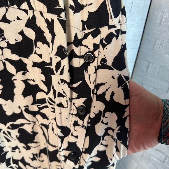 J Jill Womens dress Floral brown cream button skirt pockets soft TradMom Mod - Picture 3 of 11